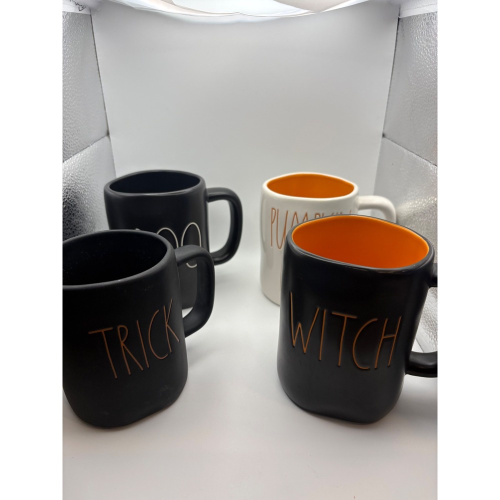Rae Dunn Halloween Mug Set of 4 Pumpkin‎ Love Boo Trick Witch Black White Orange